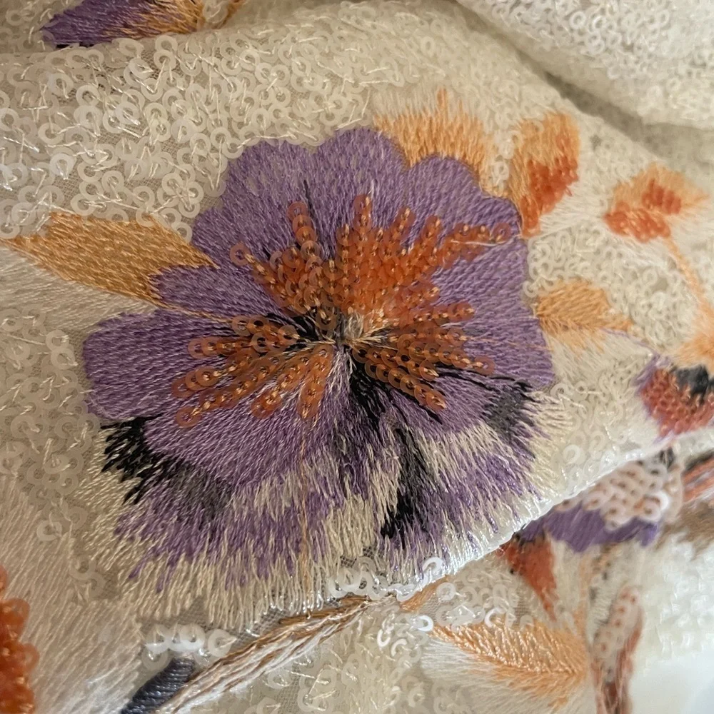 Zara Sequin & Embroidered Floral Mini Dress SMALL Backless Iridescent Ethereal - Picture 11 of 12